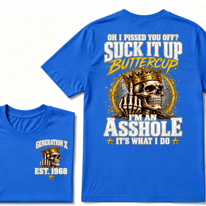 Gen X EST.Year Crown Middle Finger Skull Sarcastic Quote Vintage Graphic T-Shirt