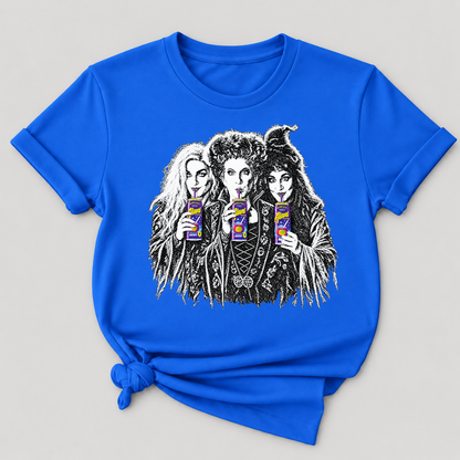 Sanderson Sisters Drinking Juice Box Hocus Pocus Halloween Witch Graphic T-Shirt