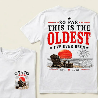 🌅 "Old Guys Club" Vintage Beach Birthday Commemorative Graphic T-Shirt