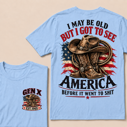 Funny Gen X Cowboy T-Shirt, Vintage Western American Flag Tee, Retro 1965 Gen X Gift, Patriotic Country Shirt