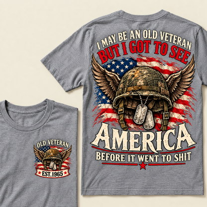 Funny Old Veteran American Flag T-Shirt, Vintage Military Army Gift, Patriotic USA Soldier Tee, Retro 1965 Veteran Shirt