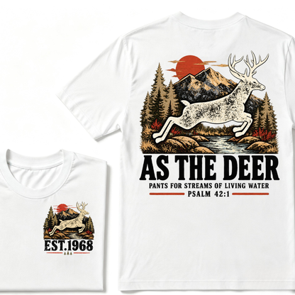 As The Deer Pants For Streams Of Living Water Psalm 42:1 Christian Deer Hunting Vintage Mountain EST.Year Graphic T-Shirt