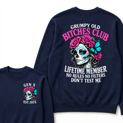 EST.Year Grumpy Old Bitches Club Lifetime Member No Rules No Filters Don’t Test Me Rose Butterfly Sweatshirt