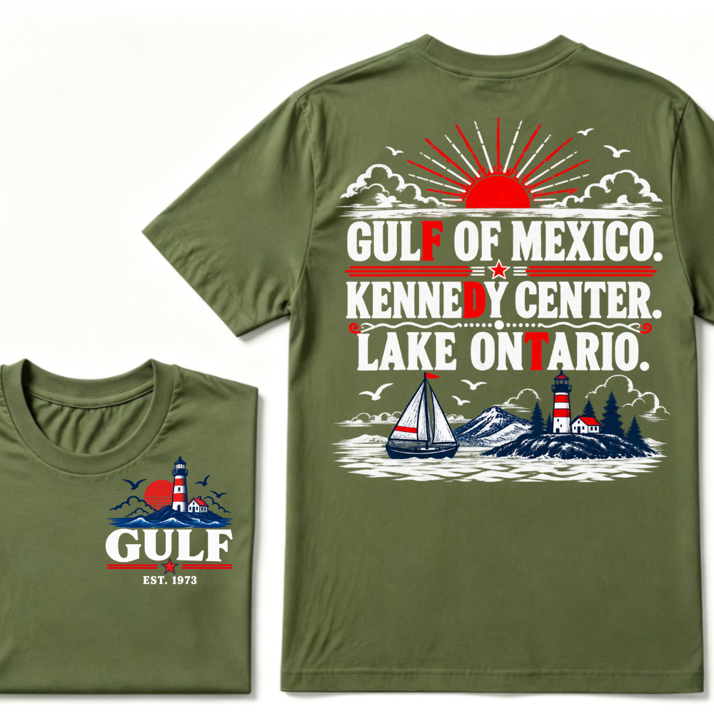 Gulf Of Mexico Kennedy Center Lake Ontario EST.Year Vintage Nautical Lighthouse Sailboat Sunset T-Shirt,Print Retro Ocean Tee