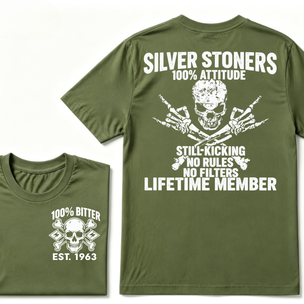 💀 SILVER STONERS: 100% Attitude, Est. Year Apparel T-shirt