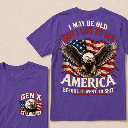 Funny Gen X Eagle T-Shirt, Vintage American Flag Patriotic Tee, Retro 1965 Gen X Gift, USA Bald Eagle Shirt