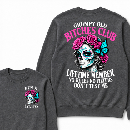 EST.Year Grumpy Old Bitches Club Lifetime Member No Rules No Filters Don’t Test Me Rose Butterfly Sweatshirt