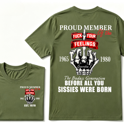 Proud Member Of The Generation X 1965-1980 The Badass Generation EST.Year Skeleton Middle Finger T-Shirt