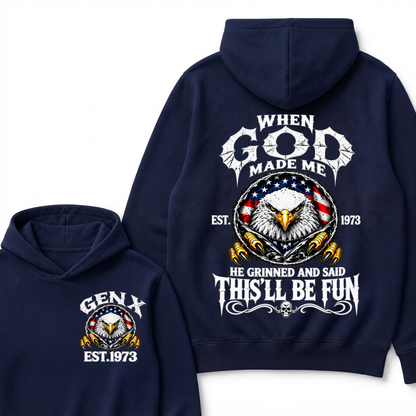 When God Made Me He Grinned And Said This’ll Be Fun EST.Year Vintage Eagle Graphic Hoodie