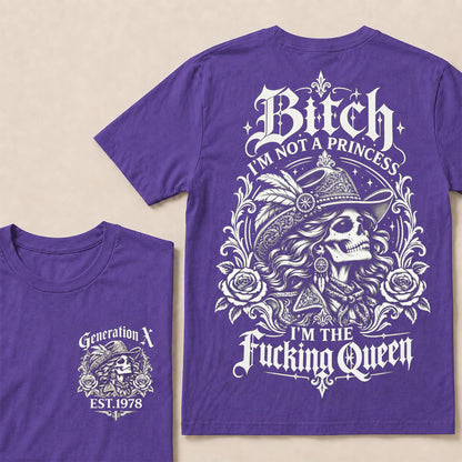 Funny Gen X Cowboy Queen T-Shirt, Western Gothic Skull Tee, Sarcastic Women's Shirt, Retro 1978 Gen X Gift, Not A Princess Tee