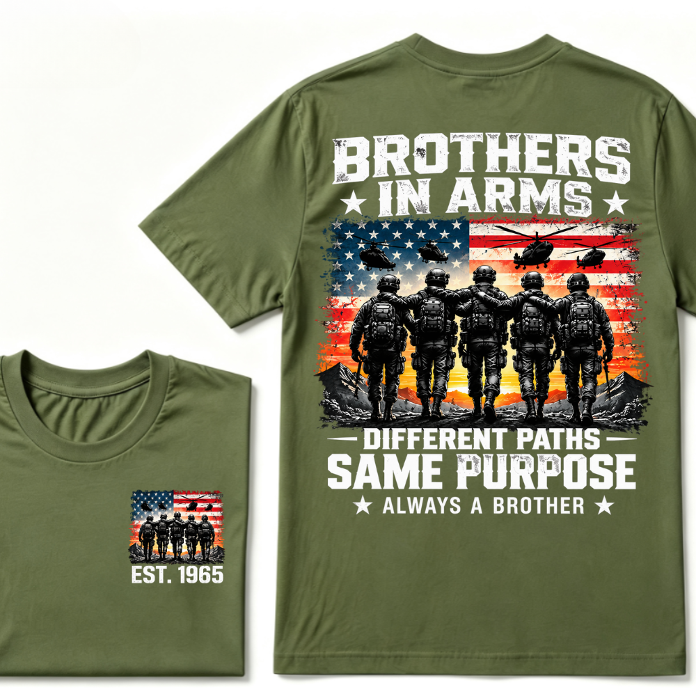 Brothers In Arms Different Paths Same Purpose Always A Brother EST.Year Veteran American Flag T-Shirt