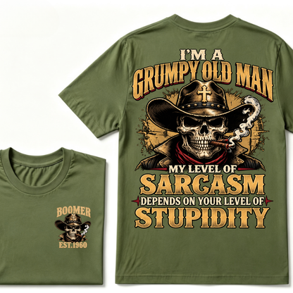 Custom EST.Year I'm A Grumpy Old Man My Level Of Sarcasm Depends On Your Level Of Stupidity Vintage Graphic T-Shirt