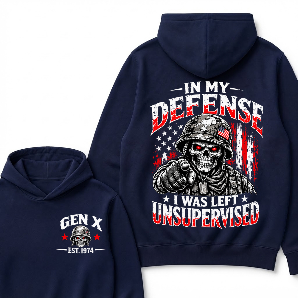 In My Defense I Was Left Unsupervised Est. Year Veteran Skull Graphic Hoodie