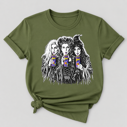 Sanderson Sisters Drinking Juice Box Hocus Pocus Halloween Witch Graphic T-Shirt