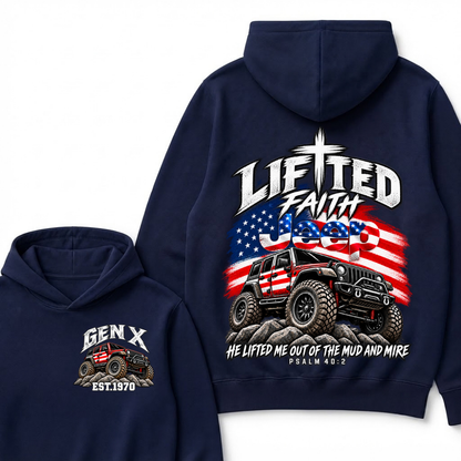 Custom Year Lifted Faith Jeep He Lifted Me Out Of The Mud And Mire Psalm 40:2 Hooodie