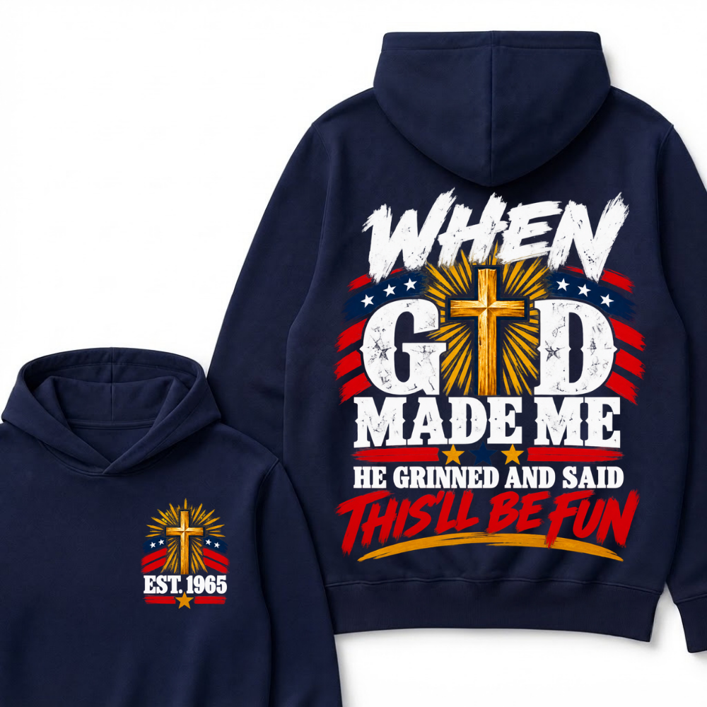 Custom Year Faith Cross Hoodie | Double Sided When God Made Me Graphic Hoodie