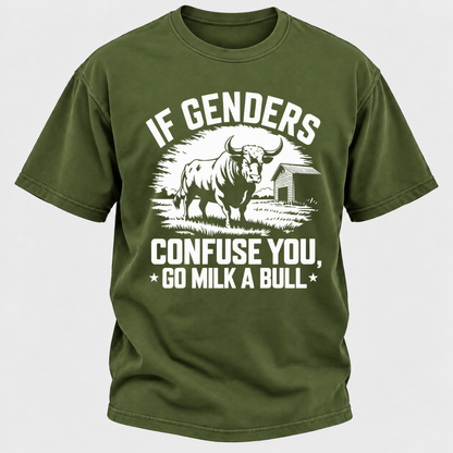 If Genders Confuse You Go Milk A Bull Vintage Farm Bull Graphic T-Shirt