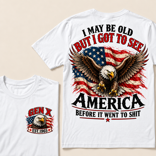 Funny Gen X Eagle T-Shirt, Vintage American Flag Patriotic Tee, Retro 1965 Gen X Gift, USA Bald Eagle Shirt