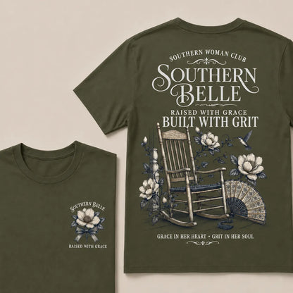 "Southern Belle – Raised with Grace, Built with Grit" Crew Neck Tee