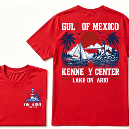 Gulf Of Mexico Kennedy Center Lake Ontario EST.Year Retro Lighthouse Sailboat Graphic T-Shirt