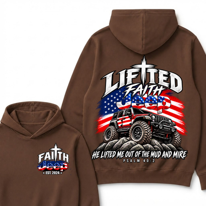 Custom Year Lifted Faith Jeep He Lifted Me Out Of The Mud And Mire Psalm 40:2 Hoodie, Christian Patriotic Hoodie
