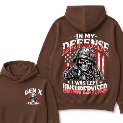 In My Defense I Was Left Unsupervised Est. Year Veteran Skull Graphic Hoodie