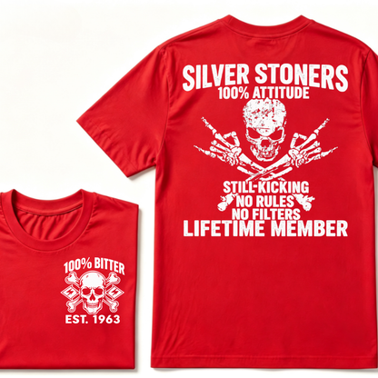 💀 SILVER STONERS: 100% Attitude, Est. Year Apparel T-shirt