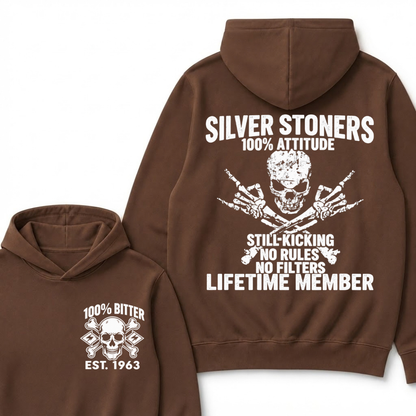 💀 SILVER STONERS: 100% Attitude, Est. Year Apparel Hoodie