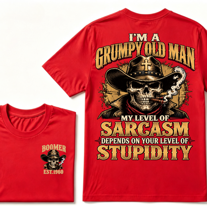 Custom EST.Year I'm A Grumpy Old Man My Level Of Sarcasm Depends On Your Level Of Stupidity Vintage Graphic T-Shirt
