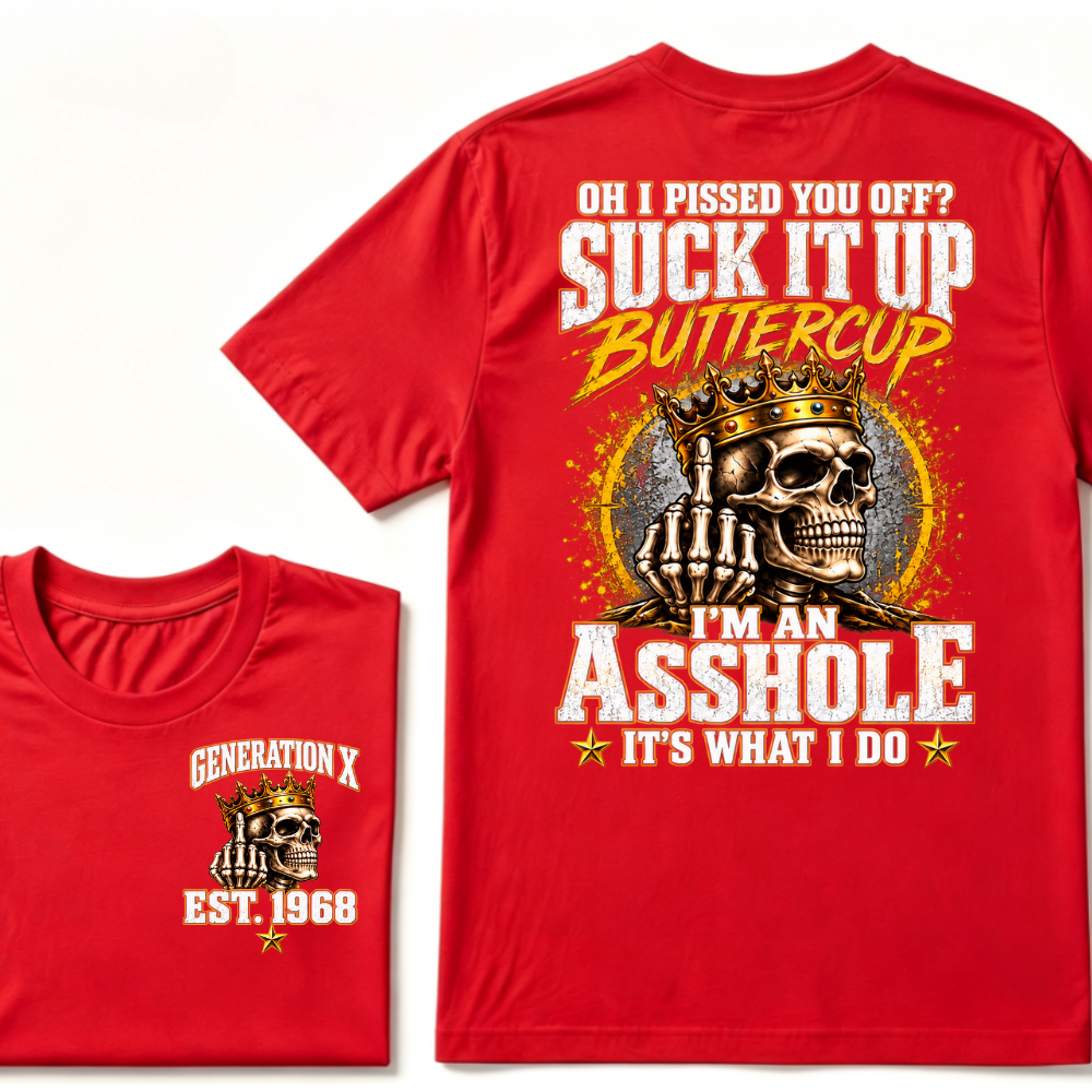 Gen X EST.Year Crown Middle Finger Skull Sarcastic Quote Vintage Graphic T-Shirt
