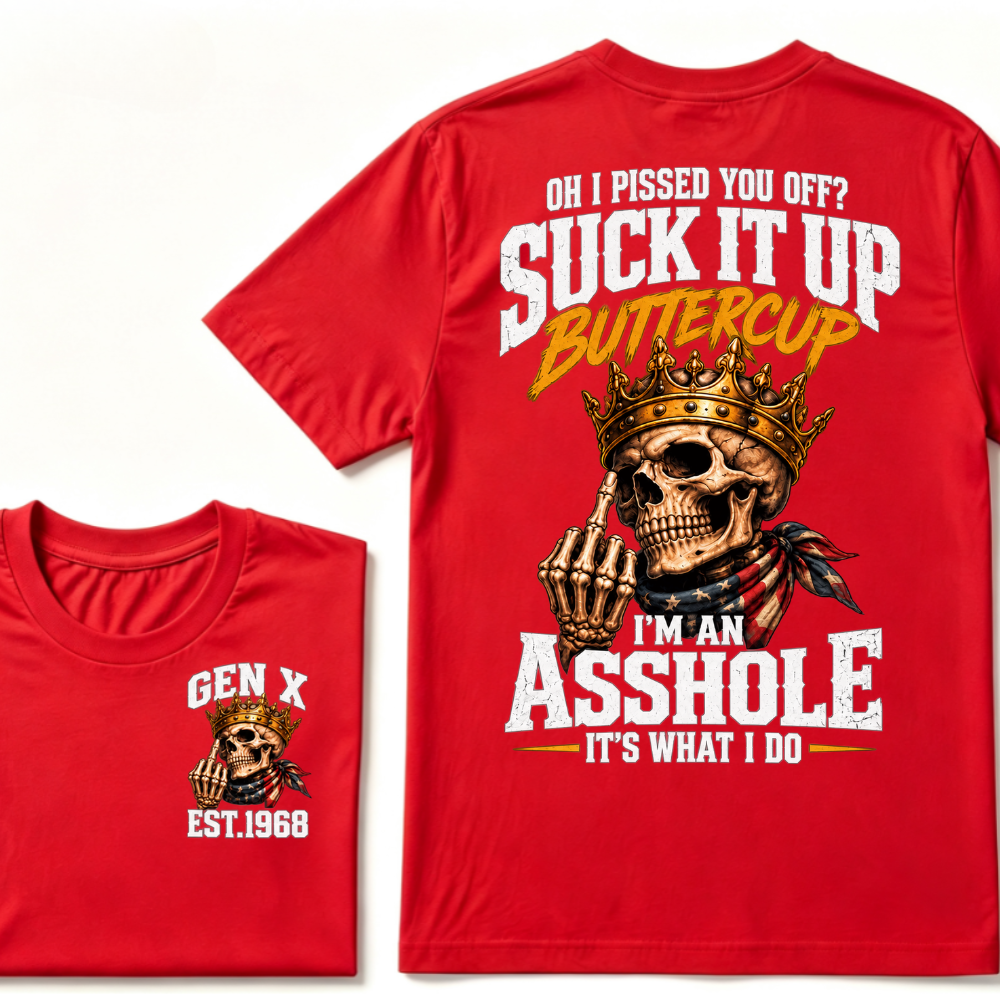 Gen X EST.Year Crown Skull American Bandage Retro Sarcastic Quote Graphic T-Shirt