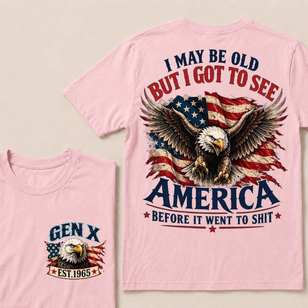 Funny Gen X Eagle T-Shirt, Vintage American Flag Patriotic Tee, Retro 1965 Gen X Gift, USA Bald Eagle Shirt