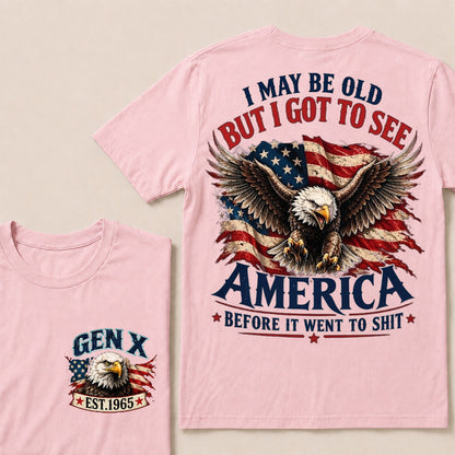 Funny Gen X Eagle T-Shirt, Vintage American Flag Patriotic Tee, Retro 1965 Gen X Gift, USA Bald Eagle Shirt