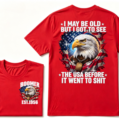 Boomer EST.Year I May Be Old But I Got To See America Longhorn Skull Retro Patriotic Eagle T-shirt