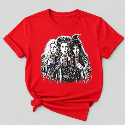 Sanderson Sisters Drinking Juice Box Hocus Pocus Halloween Witch Graphic T-Shirt