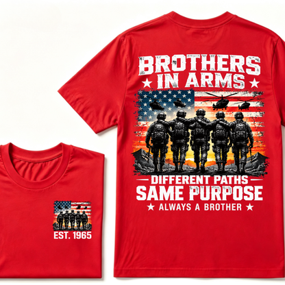 Brothers In Arms Different Paths Same Purpose Always A Brother EST.Year Veteran American Flag T-Shirt
