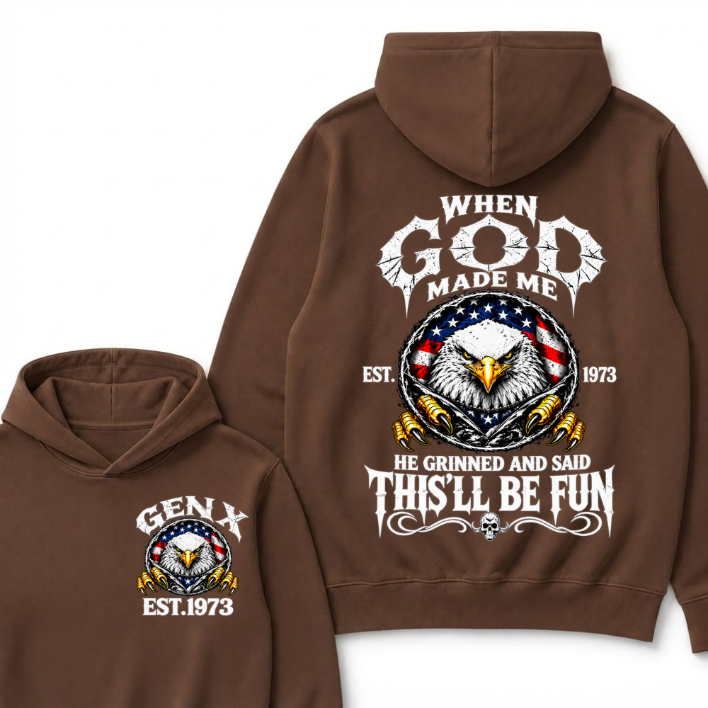 When God Made Me He Grinned And Said This’ll Be Fun EST.Year Vintage Eagle Graphic Hoodie