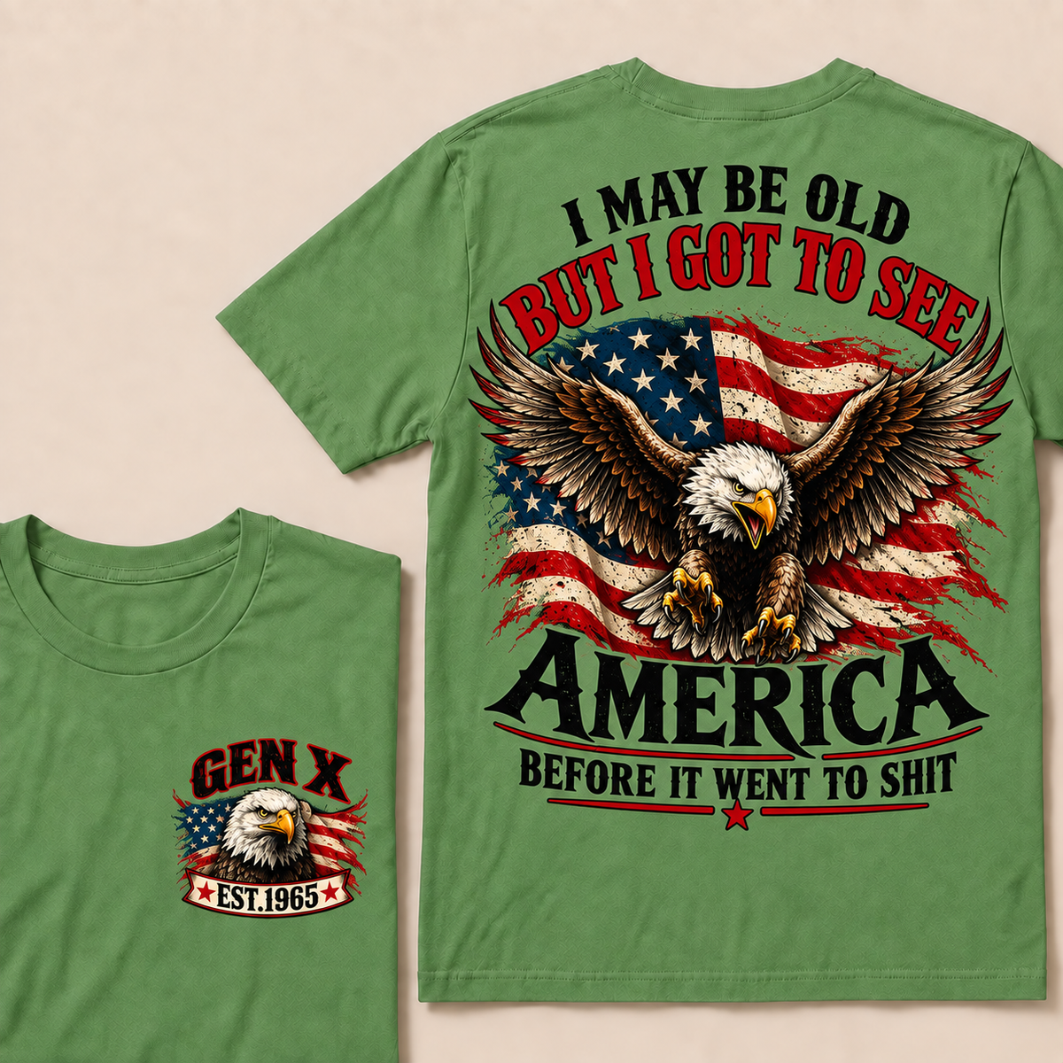 Funny Gen X Eagle T-Shirt, Vintage American Flag Patriotic Tee, Retro 1965 Gen X Gift, USA Bald Eagle Shirt