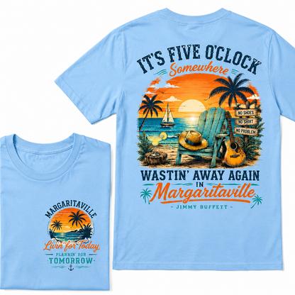 It's Five O'Clock Somewhere Wastin' Away Again In Margaritaville Parrot Guitar Sunset Beach No Shoes No Shirt No Problem Grap