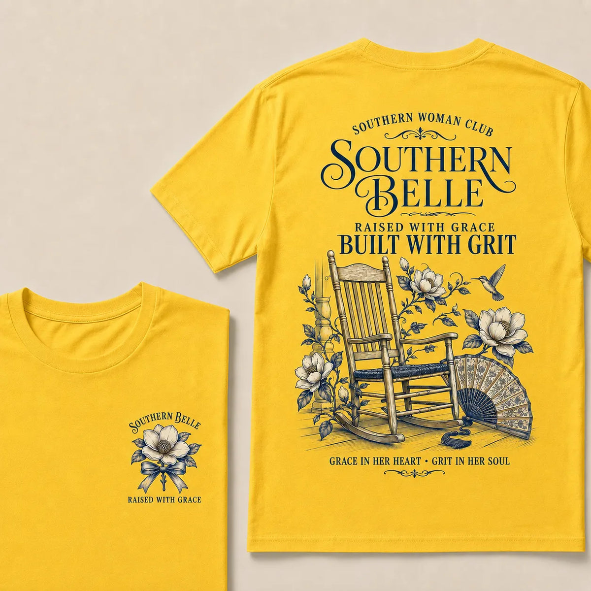"Southern Belle – Raised with Grace, Built with Grit" Crew Neck Tee