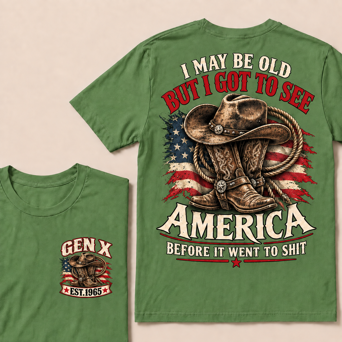 Funny Gen X Cowboy T-Shirt, Vintage Western American Flag Tee, Retro 1965 Gen X Gift, Patriotic Country Shirt