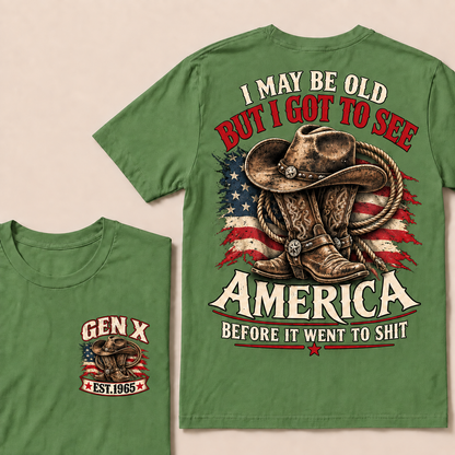 Funny Gen X Cowboy T-Shirt, Vintage Western American Flag Tee, Retro 1965 Gen X Gift, Patriotic Country Shirt