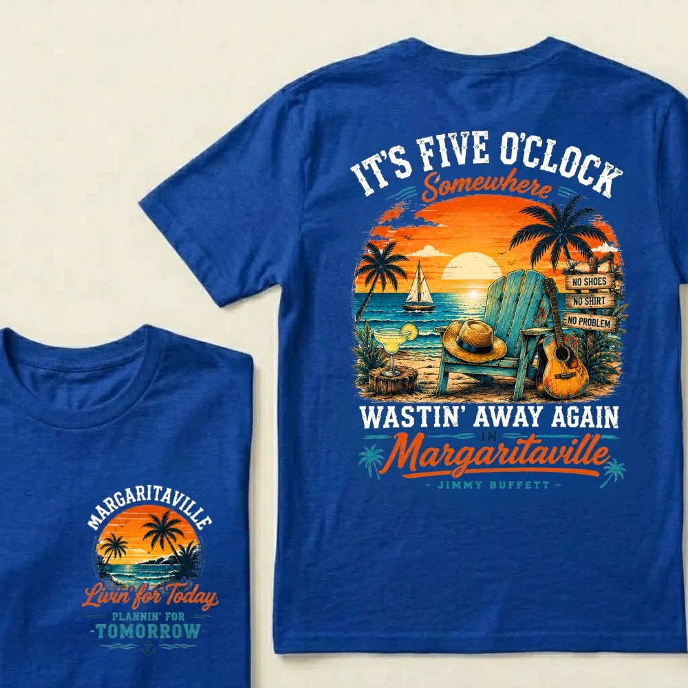 It's Five O'Clock Somewhere Wastin' Away Again In Margaritaville Parrot Guitar Sunset Beach No Shoes No Shirt No Problem Grap