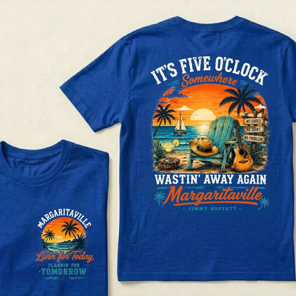 It's Five O'Clock Somewhere Wastin' Away Again In Margaritaville Parrot Guitar Sunset Beach No Shoes No Shirt No Problem Grap