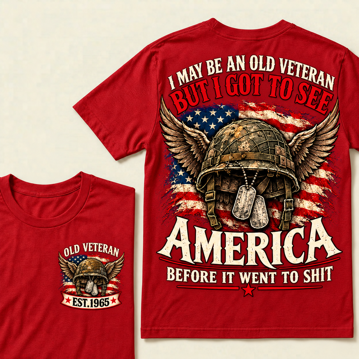 Funny Old Veteran American Flag T-Shirt, Vintage Military Army Gift, Patriotic USA Soldier Tee, Retro 1965 Veteran Shirt