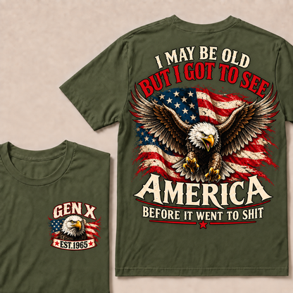 Funny Gen X Eagle T-Shirt, Vintage American Flag Patriotic Tee, Retro 1965 Gen X Gift, USA Bald Eagle Shirt