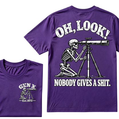 Oh Look Nobody Gives A Shit EST.Year Vintage Skeleton Telescope Tee