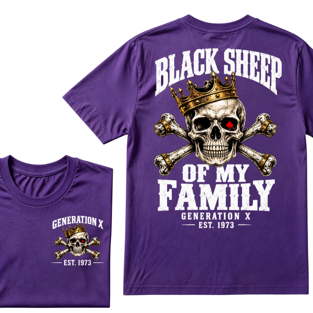 Black Sheep Of My Family Generation X EST.Year Skull Crown Crossbones T-Shirt, Vintage Skeleton Tee