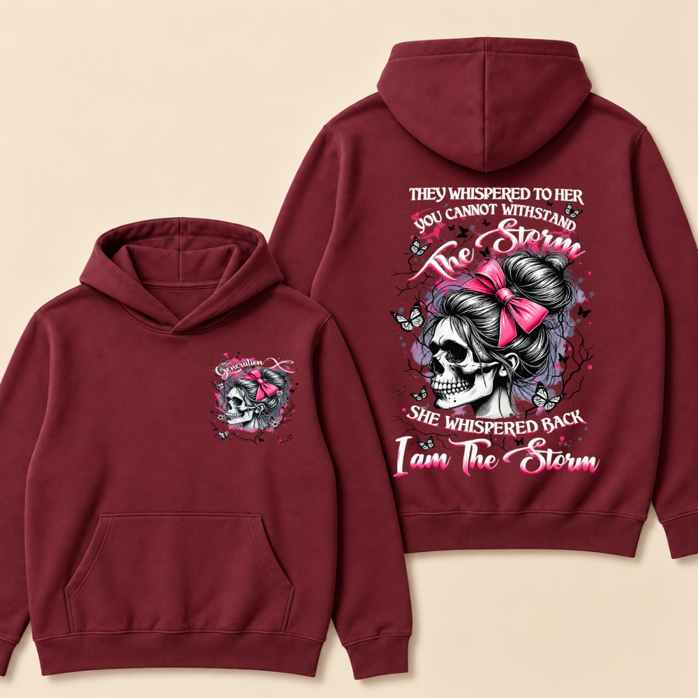 "I Am The Storm" – Generation X EST.Year Pink Bow Skull Retro Hoodie