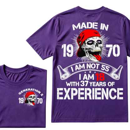 Custom Birth Year Generation X T-Shirt – I'm Not 55, I'm 18 with 37 Years of Experience – Personalized Vintage Skull Graphic Tee